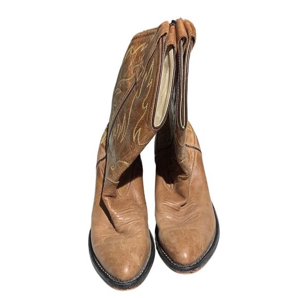 Old West Brown Leather Cowboy Boots Child Size 7.5 — Western, Rodeo, Classic - Picture 1 of 6